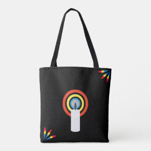 Tote Bag Flamme de bougie bleue, jaune et rouge