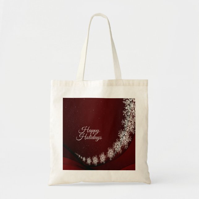 Tote Bag Flammes de neige Cristal de Noël Rouge Rustique (Devant)