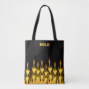 Tote Bag Flammes jaunes orange en gras sur noir