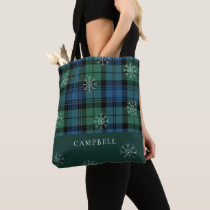 Tote Bag Fléau de neige vert bleu Motif Campbell Tartan
