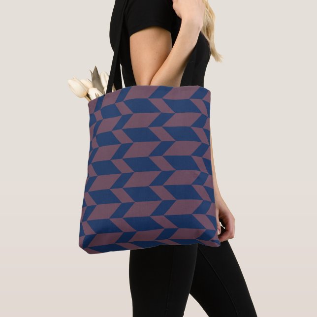 Tote Bag Flèche à deux tons gras Chevron Bleu foncé rose (De près)