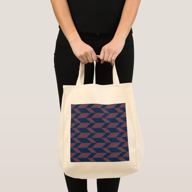 Tote Bag Flèche à deux tons gras Chevron Bleu foncé rose (Devant (produit))