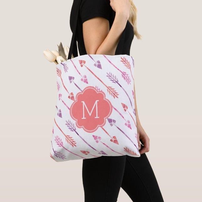 Tote Bag Flèches colorées Motif Monogramme (De près)