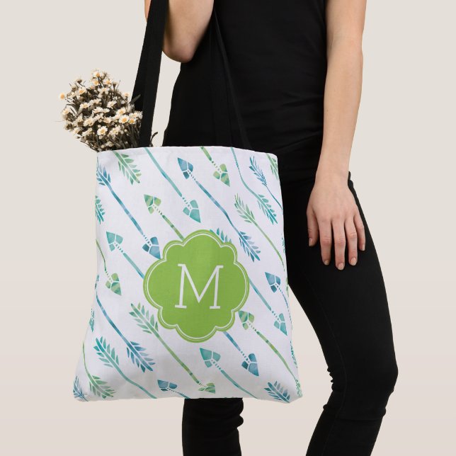 Tote Bag Flèches d'aquarelle Motif Monogramme (De près)