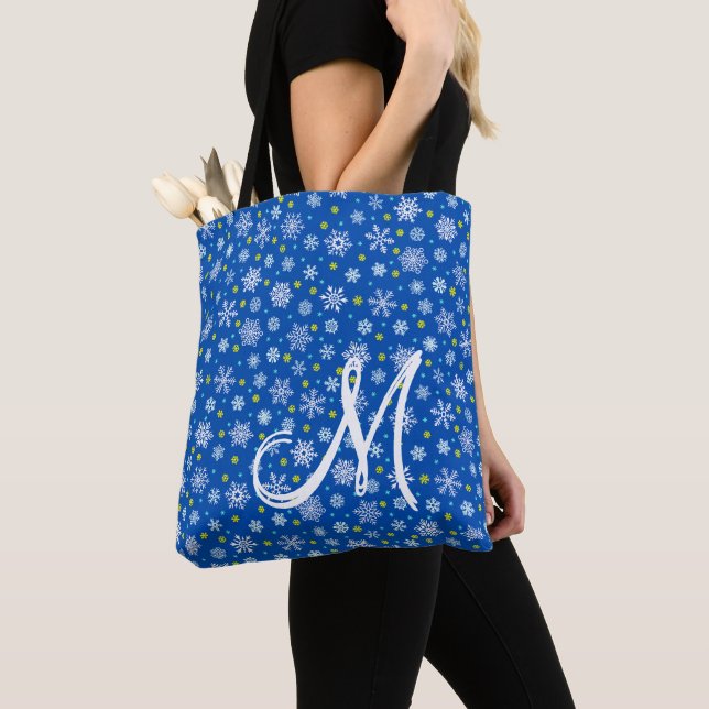 Tote Bag Flèches de neige Royal Blue Navy Blue Custom Monog (De près)