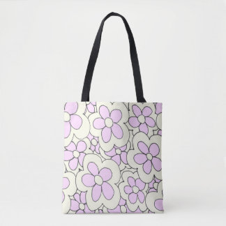 Tote Bag Fleur à main dessinée imprimé rose blanc