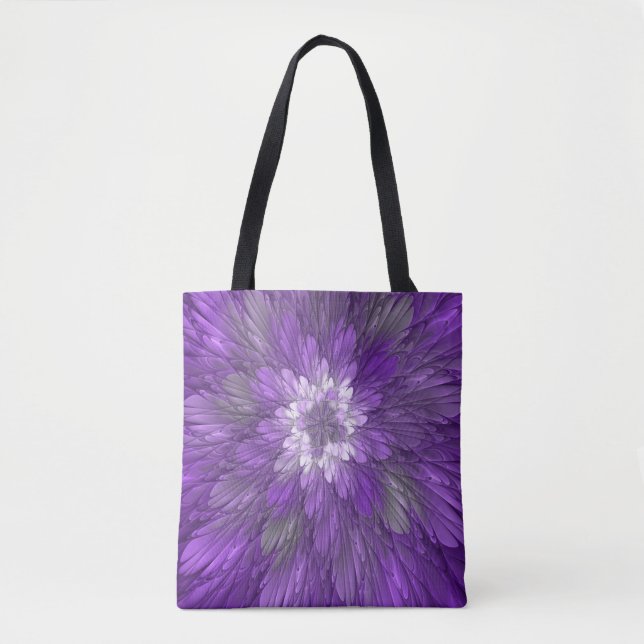 Tote Bag Fleur abstraite violette psychédélique Art fractal (Devant)