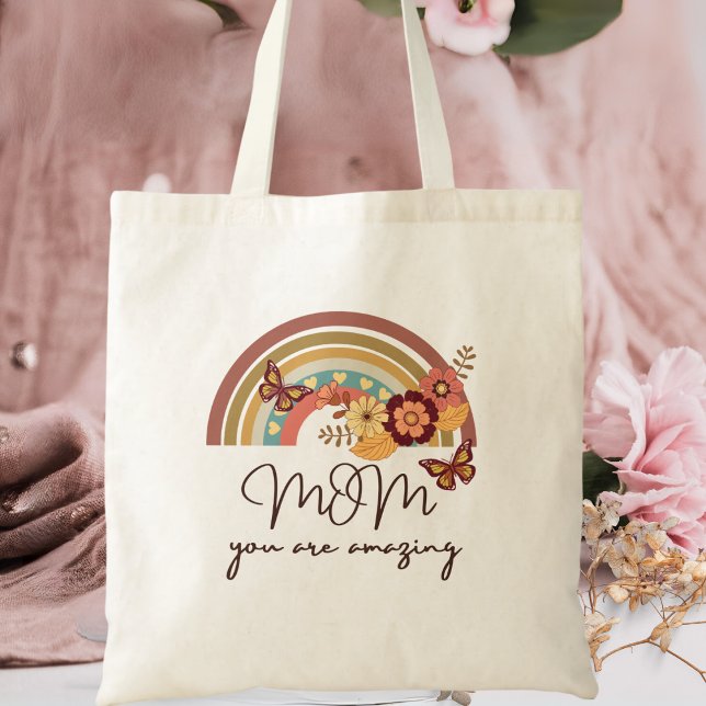 Tote Bag Fleur Arc-En-Ciel Moderne Rétro, MOM Vous Êtes Ext (Créateur téléchargé)