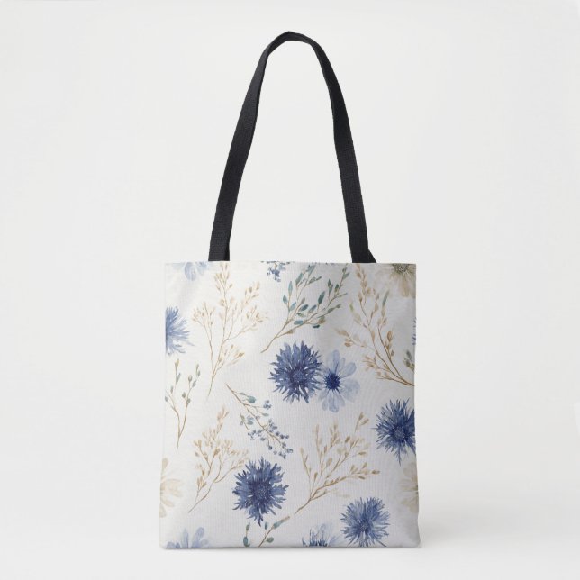 Tote Bag Fleur Bleu Blanc  (Devant)