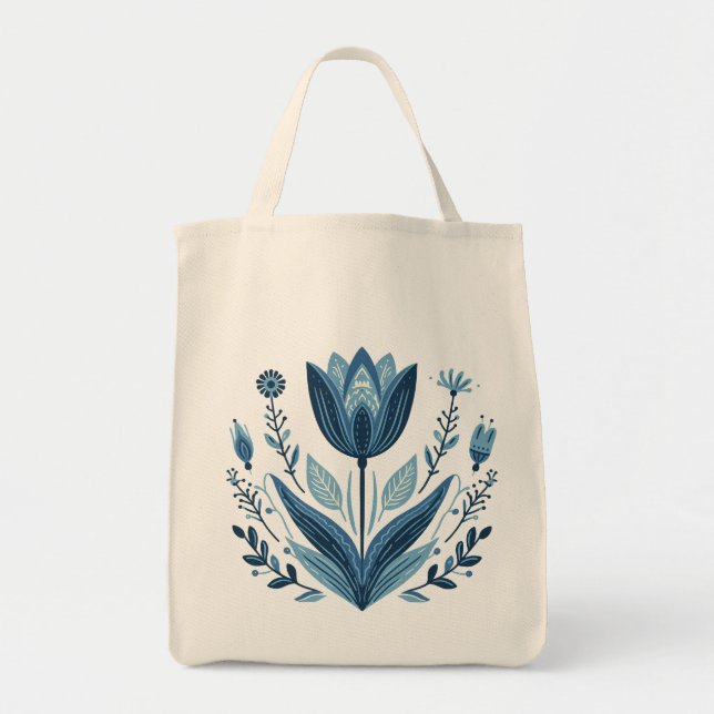 Tote Bag Fleur bleu rustique Art folklorique Art Botanique (Devant)