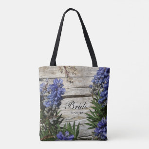 Tote Bag Fleur bleu violet personnalisées Nom Mariée, date
