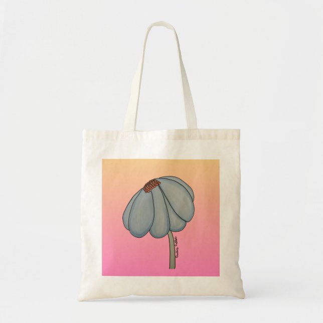 Tote Bag Fleur bleue sur fond rose (Devant)