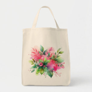 Tote Bag Fleur botanique aquarelle rose vert