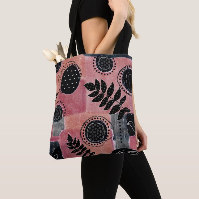 Tote Bag Fleur botanique florale abstraite moderne rose et  (De près)