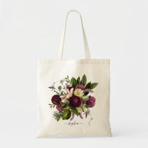Tote Bag Fleur botanique violet vintage personnalisé