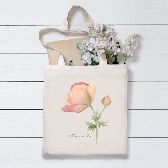 Tote Bag Fleur d'anémone simple aquarelle avec nom (Créateur téléchargé)