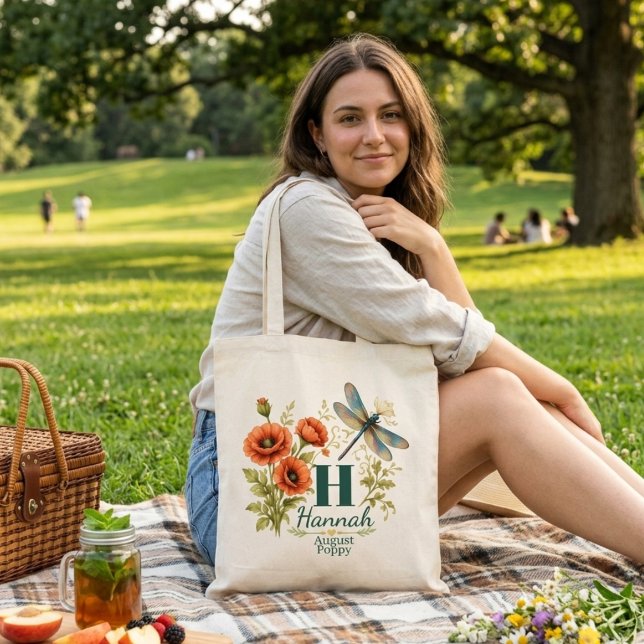 Tote Bag Fleur d'anniversaire d'août Poppy & Libellule (Créateur téléchargé)