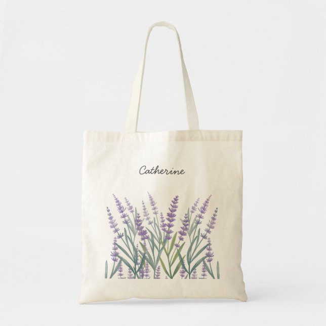 Tote Bag Fleur d'aquarelle lavande pourpre (Devant)