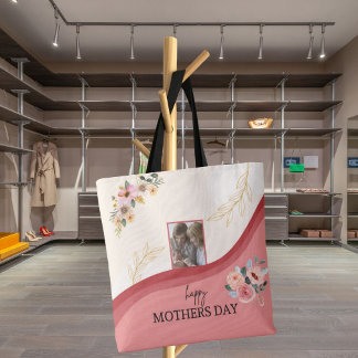 Tote Bag Fleur d'aquarelle Mère's Day mignonne poème et pho