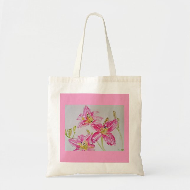 Tote Bag Fleur d'aquarelle rose Lily (Devant)