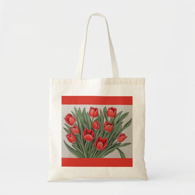 Tote Bag Fleur d'aquarelle rouge Tulip (Devant)