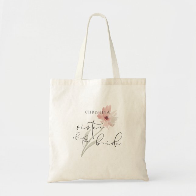 Tote Bag Fleur d'aquarelle Soeur de la mariée personnalisée (Devant)