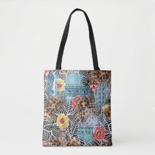 Tote Bag Fleur d'aquarelle transparente, motif texturé.