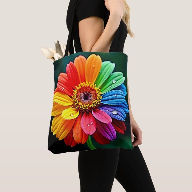Tote Bag Fleur d'art à pétale arc-en-ciel (De près)