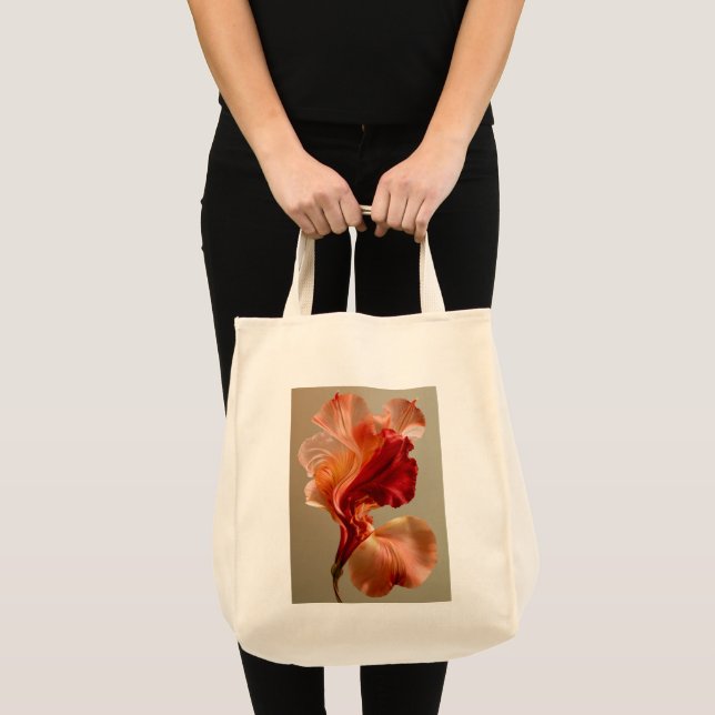 Tote Bag Fleur d'art fin sculptural rouge et pêche (Devant (produit))