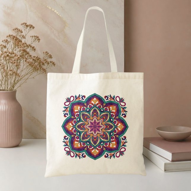 Tote Bag Fleur d'art populaire bohème (Créateur téléchargé)