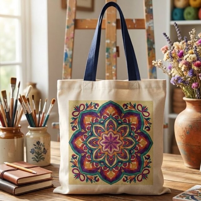 Tote Bag Fleur d'art populaire Boho (Créateur téléchargé)