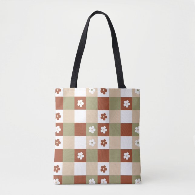 Tote Bag Fleur d'automne En vichy vérifier Motif (Devant)