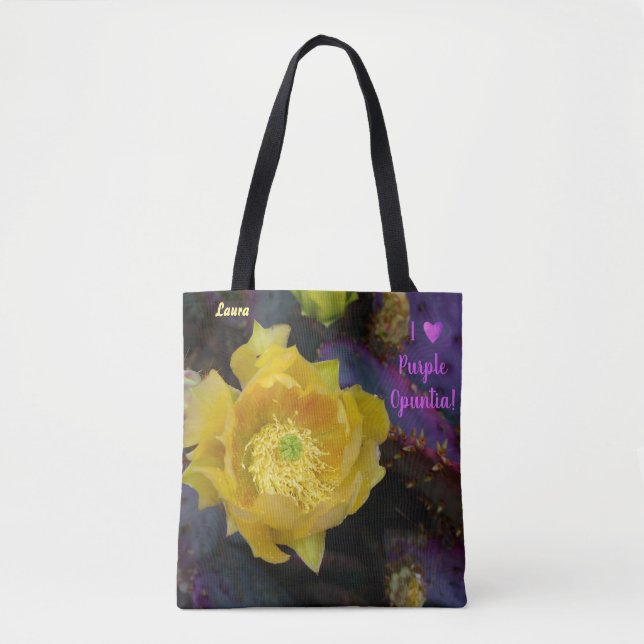 Tote Bag Fleur de cactus jaune / Poire de pricks pourpre /  (Devant)