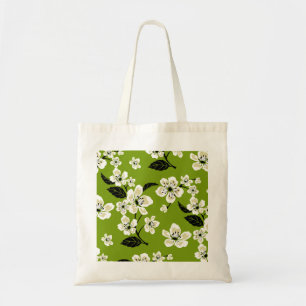 TOTE BAG FLEUR DE CERISIER - MOTIF SAKURA EN VERT MATCHA