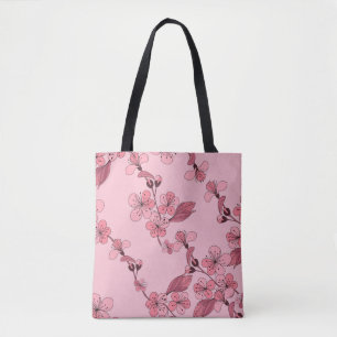 Tote Bag Fleur de cerisier rose sur arrière - plan blanc.