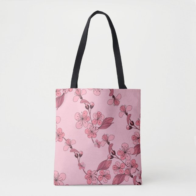 Tote Bag Fleur de cerisier rose sur arrière - plan blanc. (Devant)