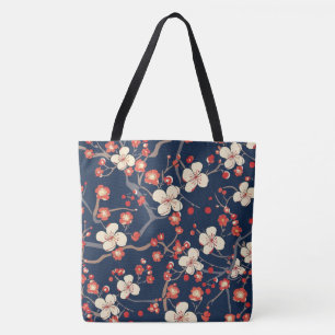 Tote Bag Fleur de Cerisier Rouge Navy Fleur Japonaise