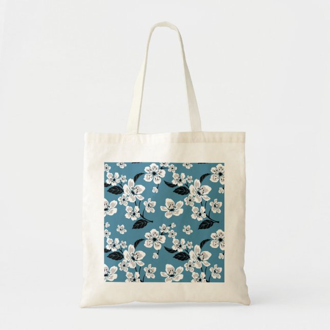 TOTE BAG FLEUR DE CERISIER - SAKURA (BLEU FUMÉ) (Devant)
