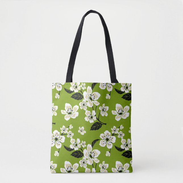 TOTE BAG FLEUR DE CERISIER - SAKURA (THÉ VERT MATCHA) (Devant)