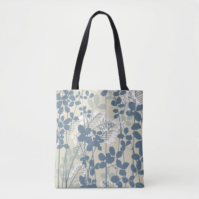 Tote Bag Fleur de feuille bleue asiatique japonaise (Devant)