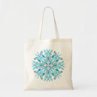Tote Bag Fleur de flocon de neige bleu turquoise d'hiver 