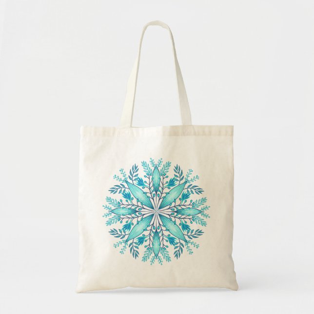 Tote Bag Fleur de flocon de neige bleu turquoise d'hiver  (Devant)