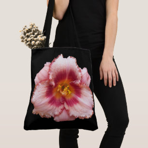 Tote Bag Fleur de jour lilas sur fond floral noir
