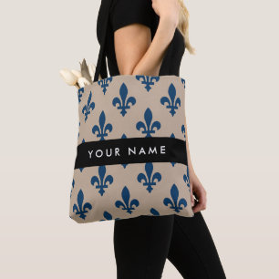 Tote Bag Fleur de Lis, Bleu Marine sur Beige, Royal, Votre 
