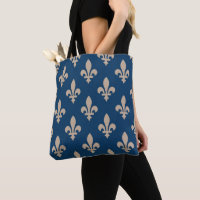 Fleur de Lis Motif, Royal French, Crème sur Blue