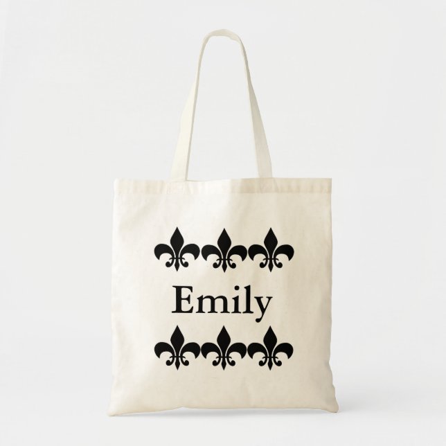 Tote Bag Fleur De Lis Personalized noir et blanc (Devant)