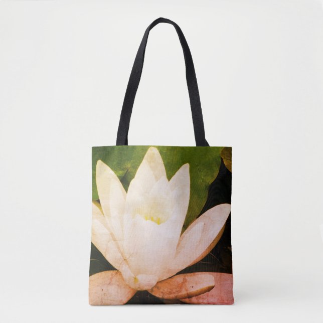Tote Bag Fleur de lotus blanc, photo botanique (Devant)