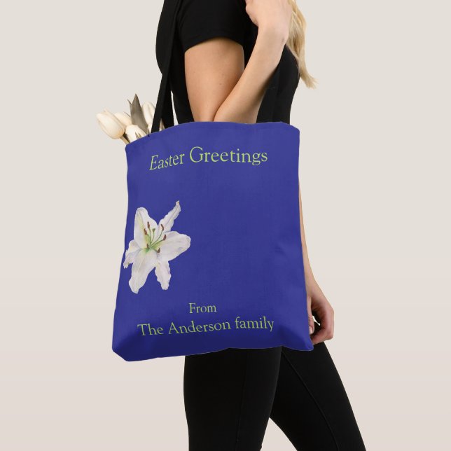 Tote Bag Fleur de lys blanc aquarelle salutations pâques (De près)