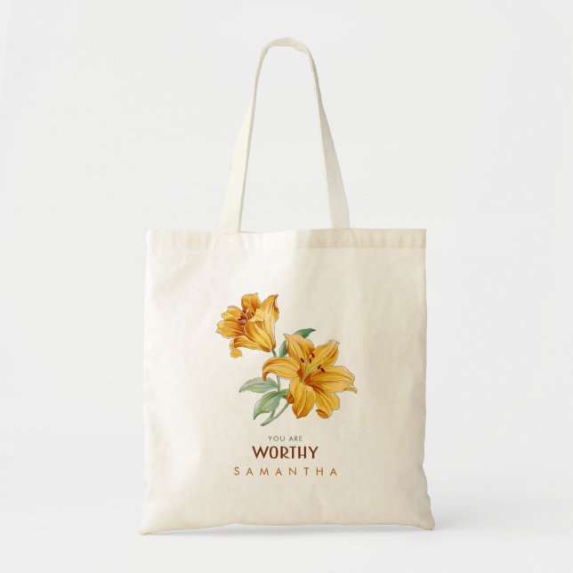 Tote Bag Fleur de lys jaune personnalisée motivationnelle (Devant)
