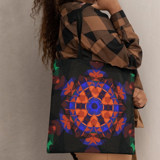 Tote Bag Fleur de Mandala rétro orange et bleu (Créateur téléchargé)